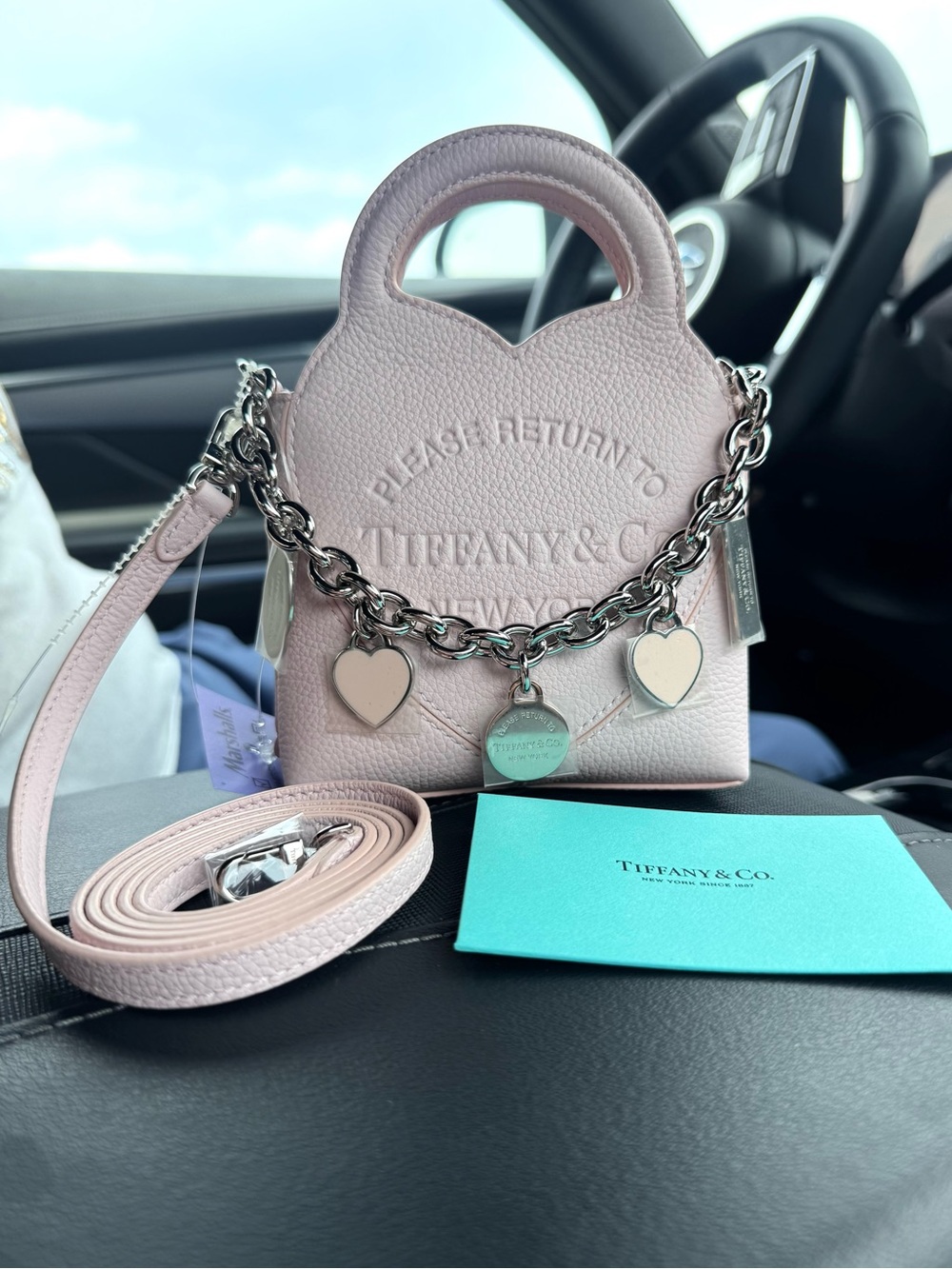 Tiffany & Co. Light Pink Heart Micro Tote Bag with Charm Chain and Crossbody